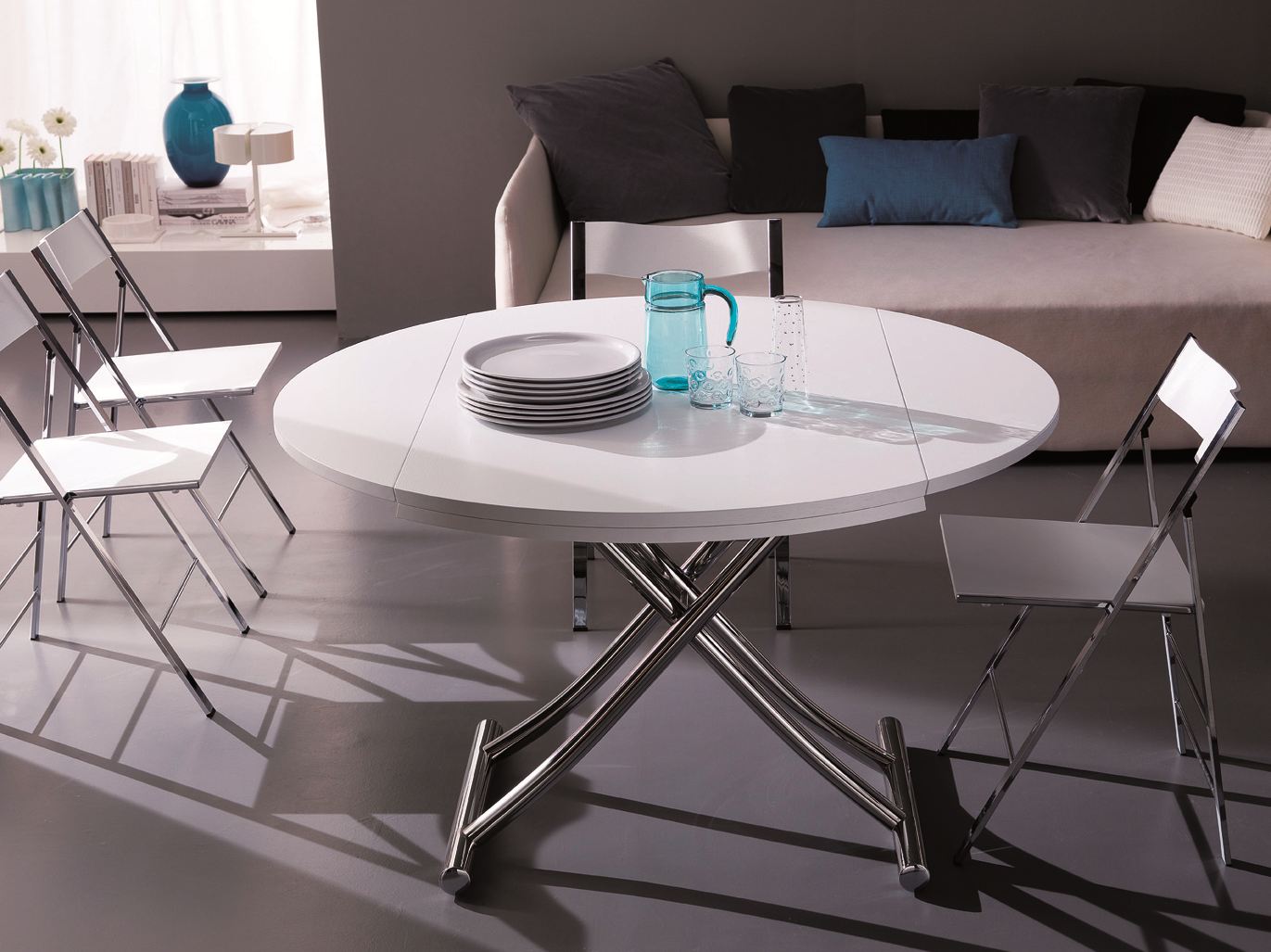 Table basse relevable extensible ovale
