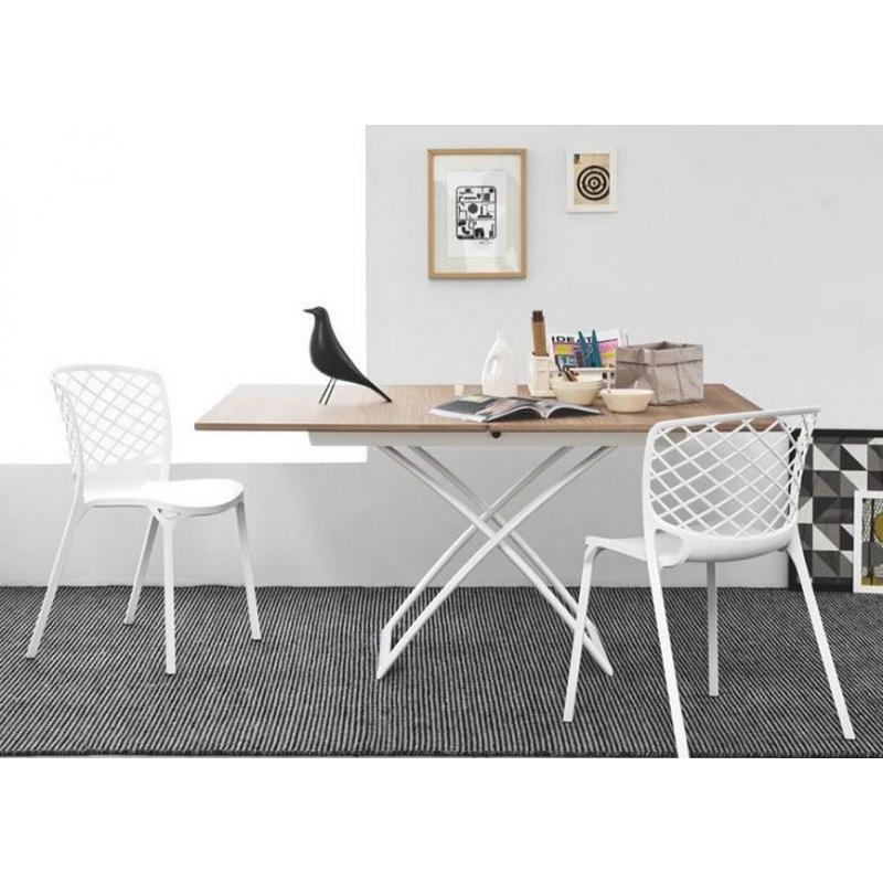 Table basse relevable blanc bois
