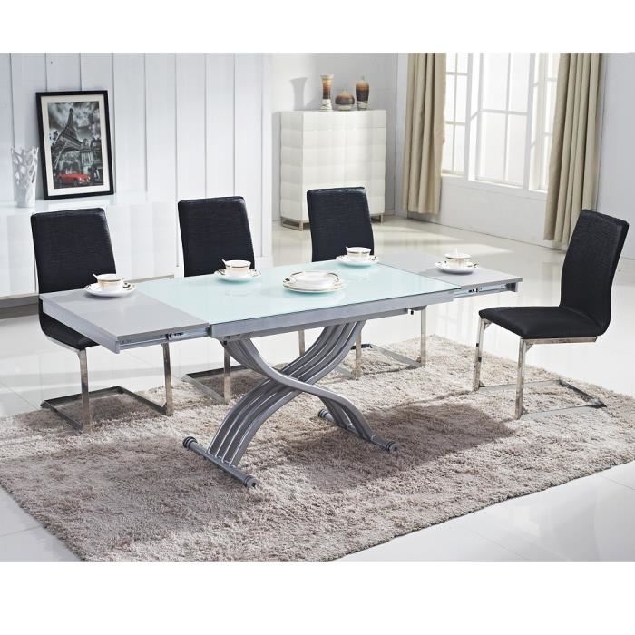 Table basse relevable reality verre noir