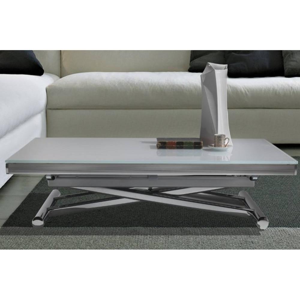 Table basse relevable extensible blanche