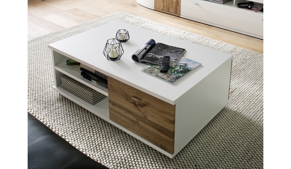 Table basse bois a roulette