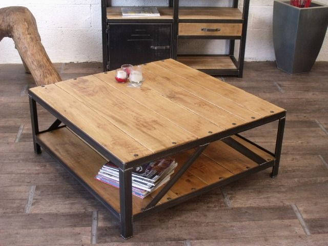 Table basse industriel bois metal