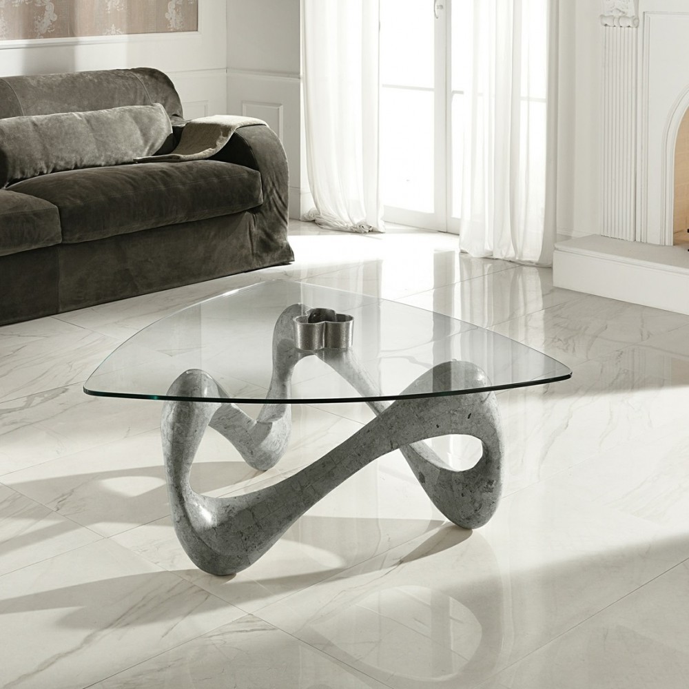 Table basse ovale bois gris