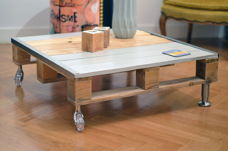 Table basse palette pied alu