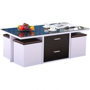 Table basse ronde avec pouf noir