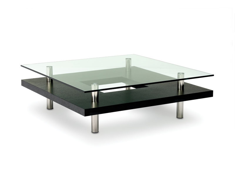 Table basse carrée noir et verre