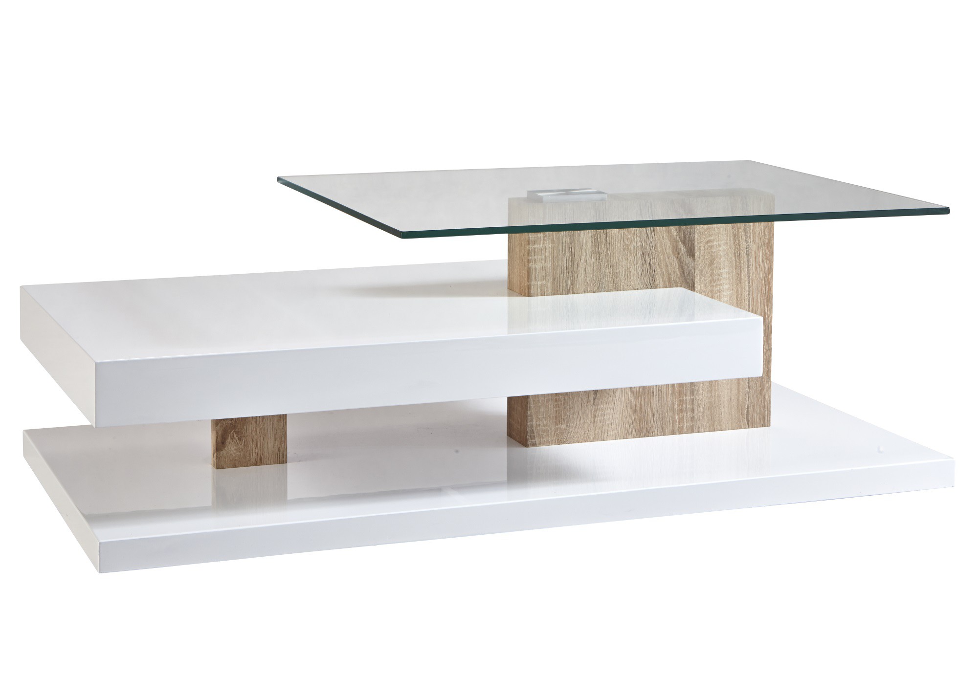 Table basse blanche bois vitre