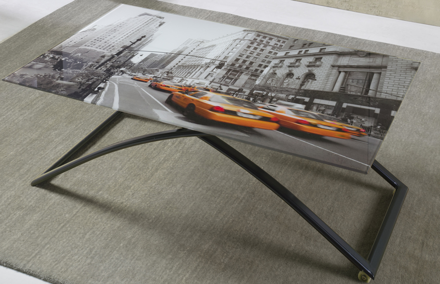 Table basse relevable en verre