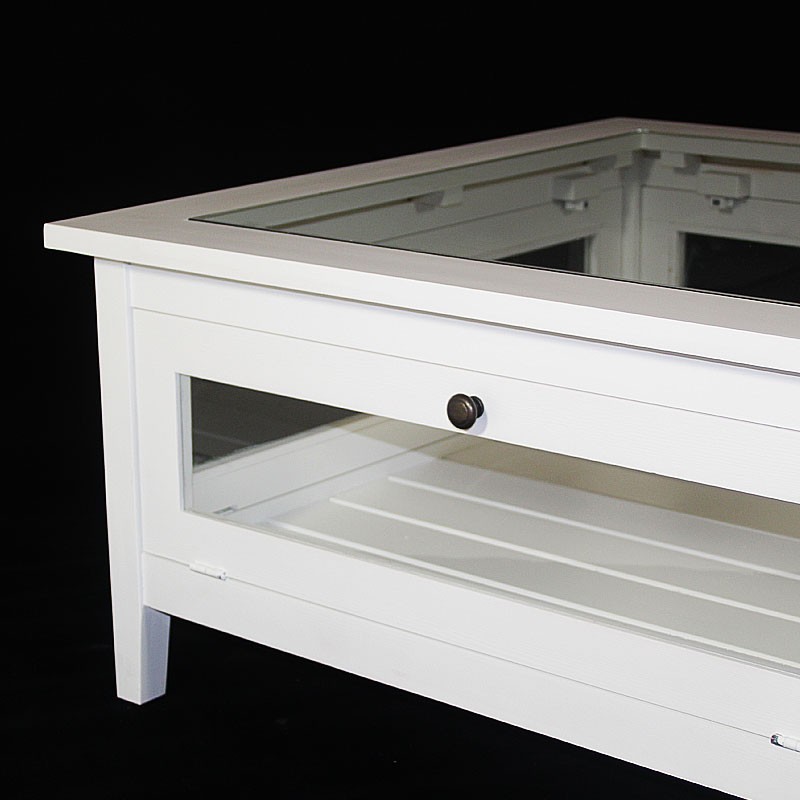 Table basse en bois avec plateau en verre