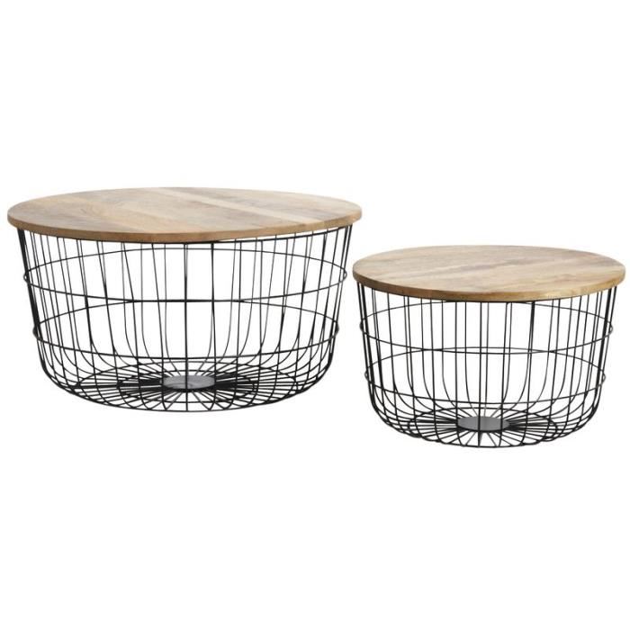 Table basse ronde noire et bois