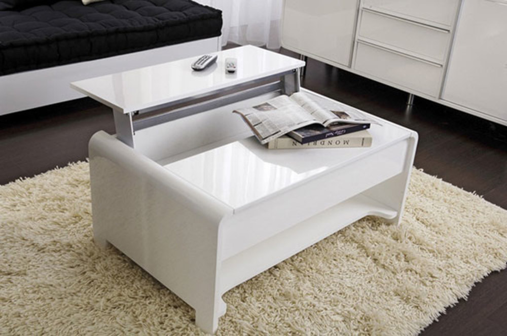 Table basse relevable blanche laquée