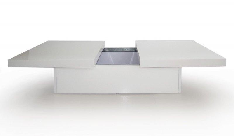 Table basse blanche avec rangement bouteille