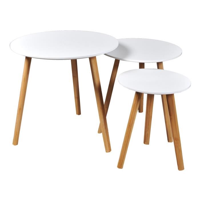 Table basse gigogne blanche et bois