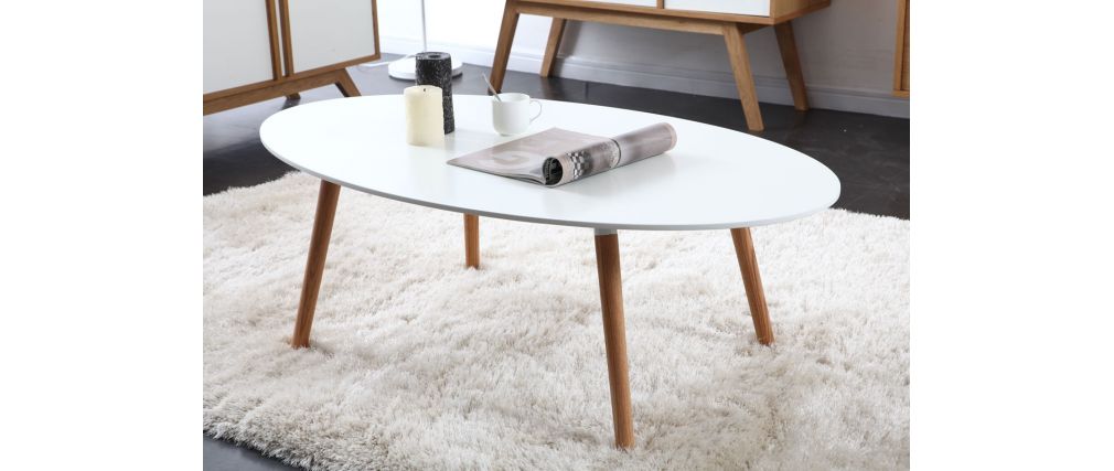 Table basse en bois blanche et beige