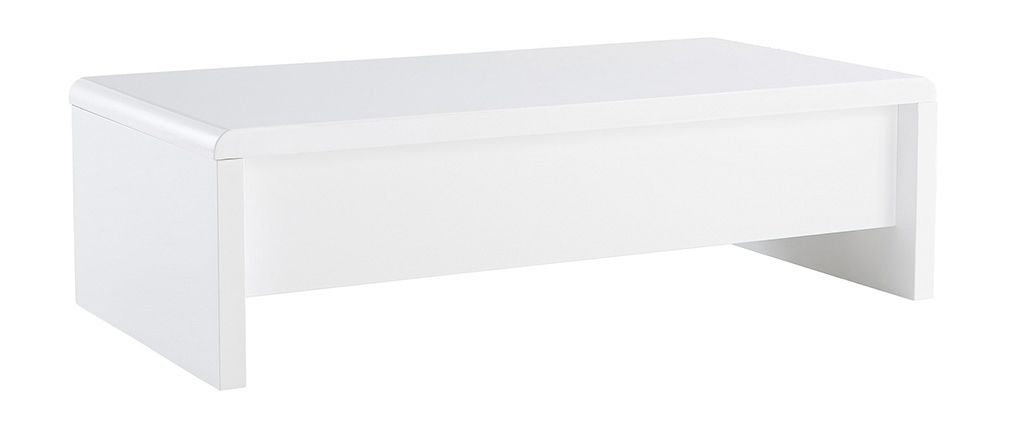 Table basse design réglable blanche avec rangement lola