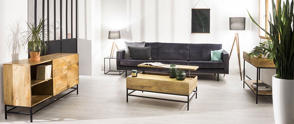 Table basse relevable bois metal