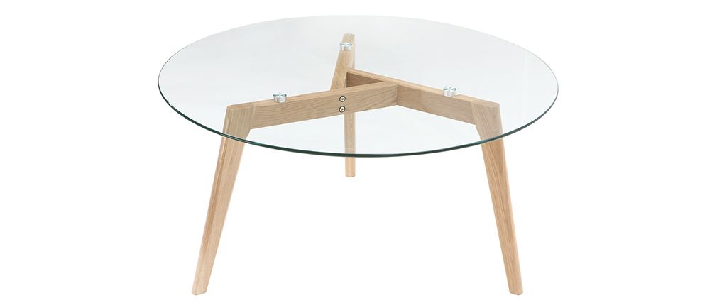 Table basse ronde bois verre