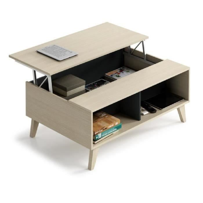 Table basse scandinave avec plateau relevable